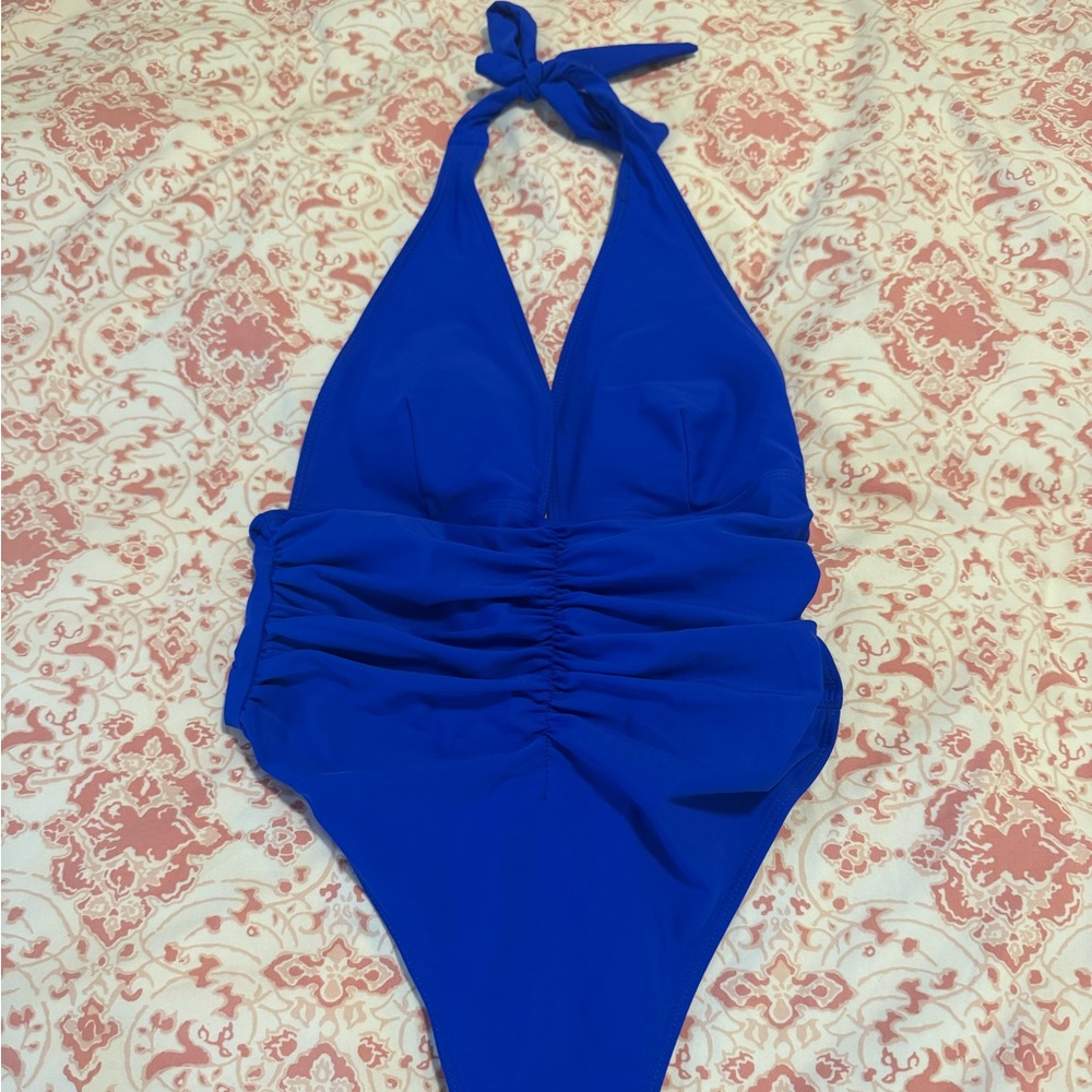 Royal Blue Halter One-Piece Swimsuit - Picture 3 of 4